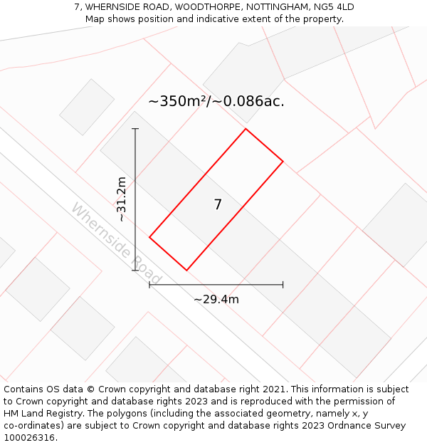 7, WHERNSIDE ROAD, WOODTHORPE, NOTTINGHAM, NG5 4LD: Plot and title map