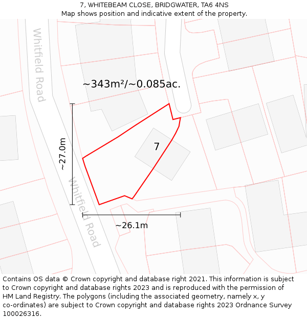 7, WHITEBEAM CLOSE, BRIDGWATER, TA6 4NS: Plot and title map