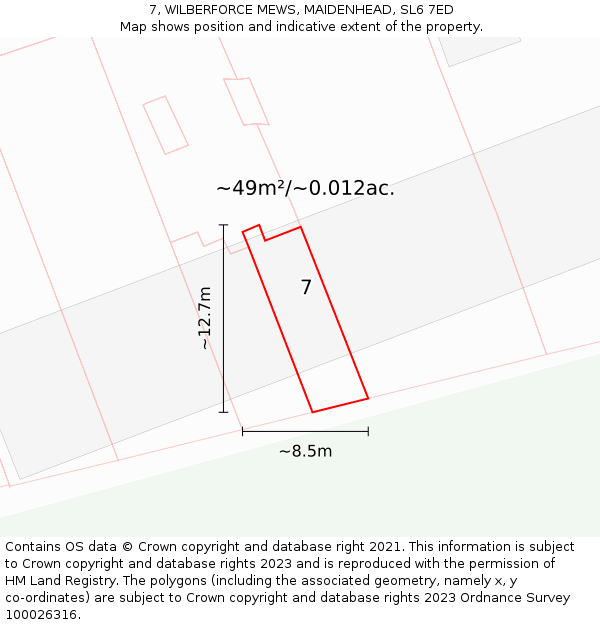 7, WILBERFORCE MEWS, MAIDENHEAD, SL6 7ED: Plot and title map