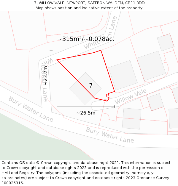 7, WILLOW VALE, NEWPORT, SAFFRON WALDEN, CB11 3DD: Plot and title map