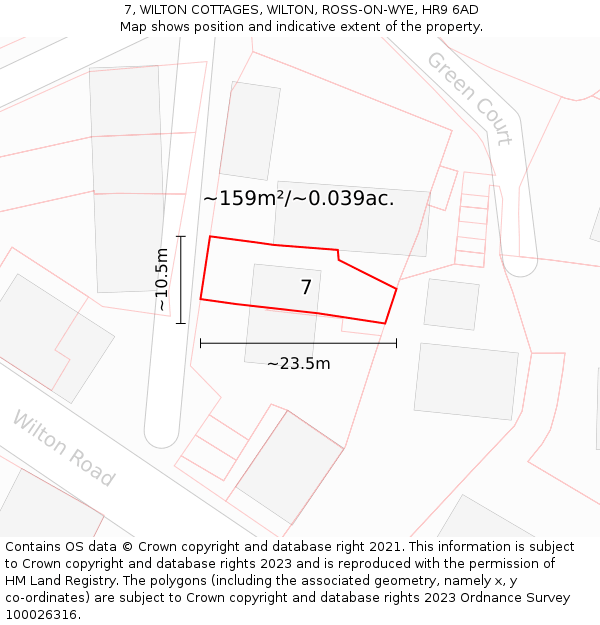 7, WILTON COTTAGES, WILTON, ROSS-ON-WYE, HR9 6AD: Plot and title map