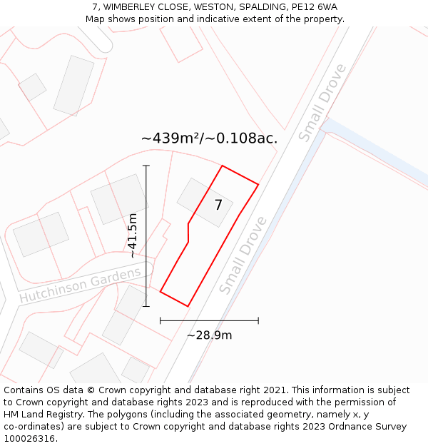 7, WIMBERLEY CLOSE, WESTON, SPALDING, PE12 6WA: Plot and title map