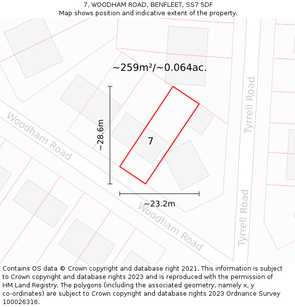 7, WOODHAM ROAD, BENFLEET, SS7 5DF: Plot and title map