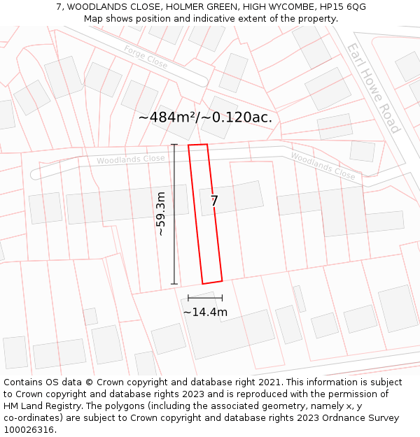 7, WOODLANDS CLOSE, HOLMER GREEN, HIGH WYCOMBE, HP15 6QG: Plot and title map