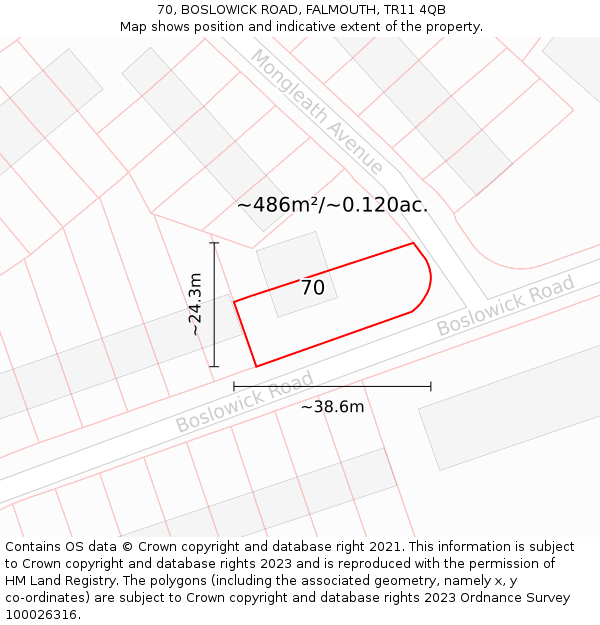 70, BOSLOWICK ROAD, FALMOUTH, TR11 4QB: Plot and title map