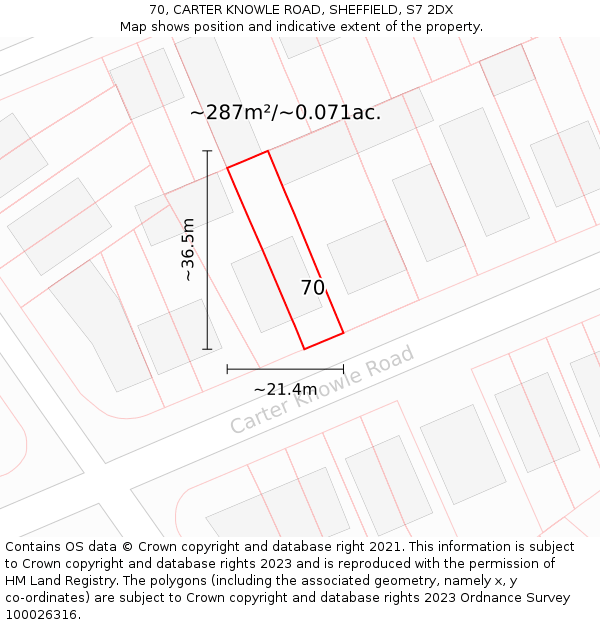 70, CARTER KNOWLE ROAD, SHEFFIELD, S7 2DX: Plot and title map