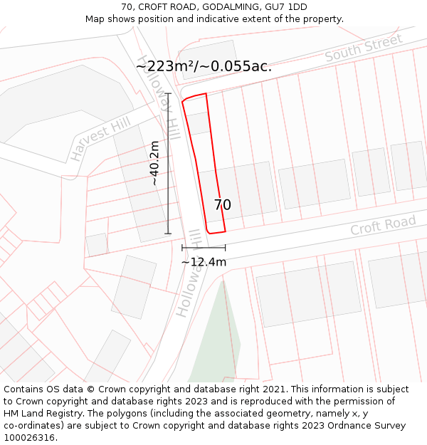 70, CROFT ROAD, GODALMING, GU7 1DD: Plot and title map