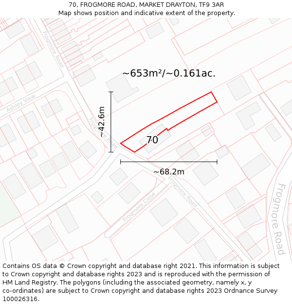 70, FROGMORE ROAD, MARKET DRAYTON, TF9 3AR: Plot and title map