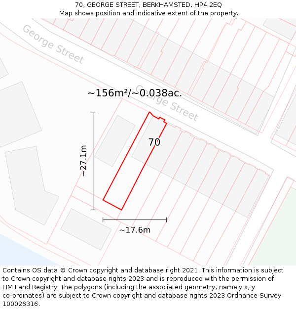 70, GEORGE STREET, BERKHAMSTED, HP4 2EQ: Plot and title map