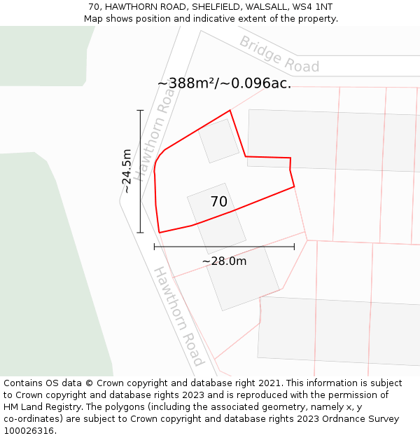 70, HAWTHORN ROAD, SHELFIELD, WALSALL, WS4 1NT: Plot and title map