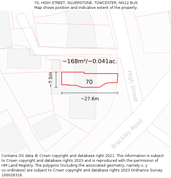 70, HIGH STREET, SILVERSTONE, TOWCESTER, NN12 8US: Plot and title map