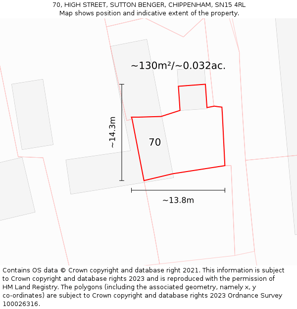 70, HIGH STREET, SUTTON BENGER, CHIPPENHAM, SN15 4RL: Plot and title map