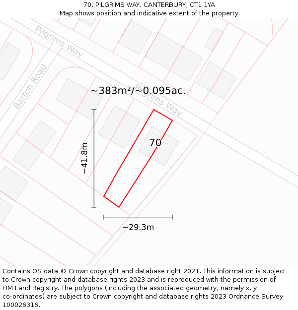 70, PILGRIMS WAY, CANTERBURY, CT1 1YA: Plot and title map