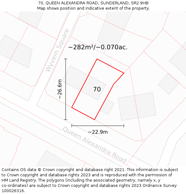 70, QUEEN ALEXANDRA ROAD, SUNDERLAND, SR2 9HB: Plot and title map