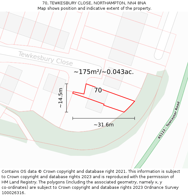 70, TEWKESBURY CLOSE, NORTHAMPTON, NN4 8NA: Plot and title map