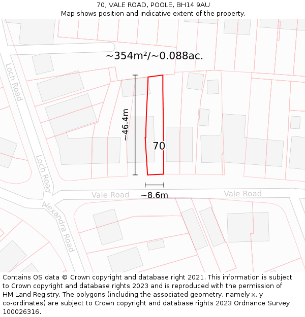 70, VALE ROAD, POOLE, BH14 9AU: Plot and title map