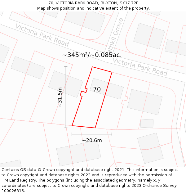 70, VICTORIA PARK ROAD, BUXTON, SK17 7PF: Plot and title map