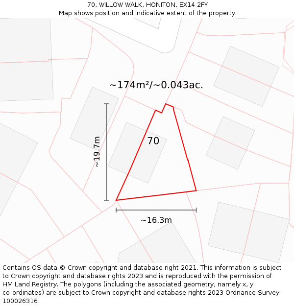 70, WILLOW WALK, HONITON, EX14 2FY: Plot and title map