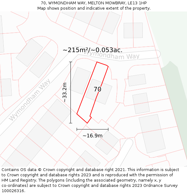 70, WYMONDHAM WAY, MELTON MOWBRAY, LE13 1HP: Plot and title map