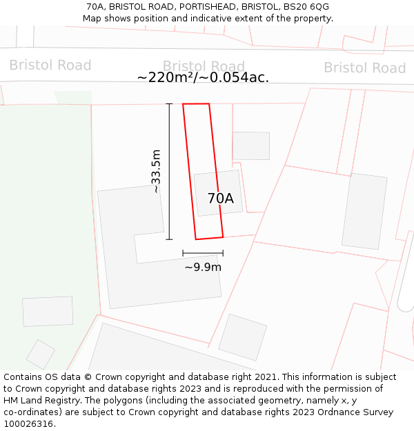 70A, BRISTOL ROAD, PORTISHEAD, BRISTOL, BS20 6QG: Plot and title map