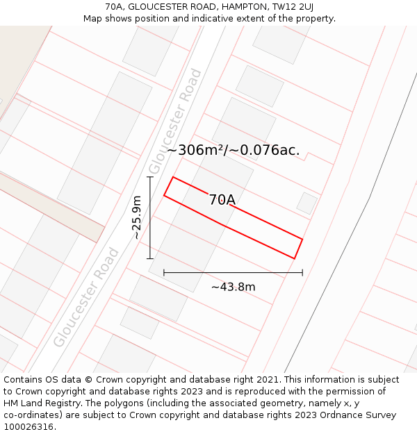 70A, GLOUCESTER ROAD, HAMPTON, TW12 2UJ: Plot and title map