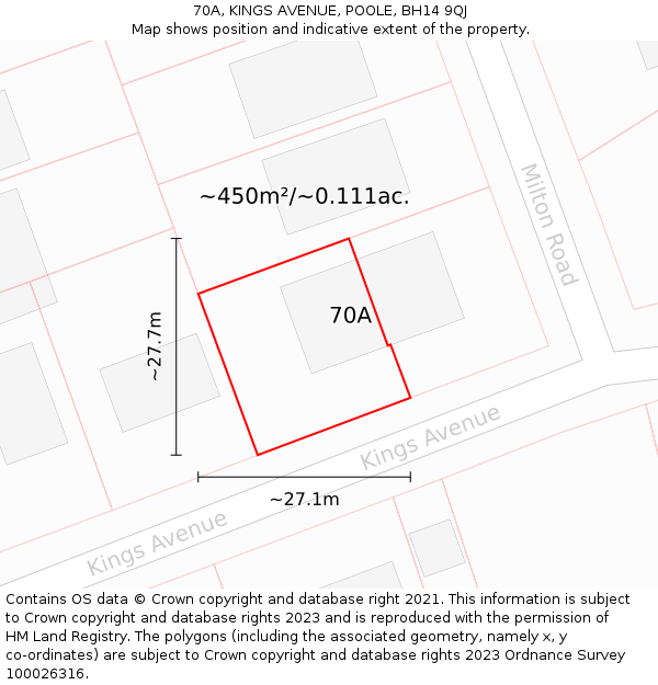 70A, KINGS AVENUE, POOLE, BH14 9QJ: Plot and title map