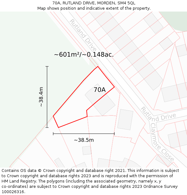 70A, RUTLAND DRIVE, MORDEN, SM4 5QL: Plot and title map