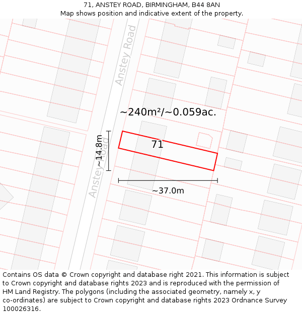 71, ANSTEY ROAD, BIRMINGHAM, B44 8AN: Plot and title map