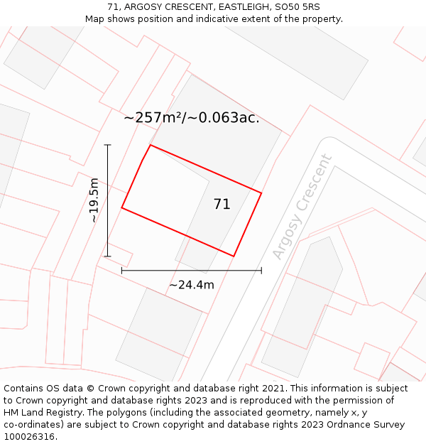 71, ARGOSY CRESCENT, EASTLEIGH, SO50 5RS: Plot and title map