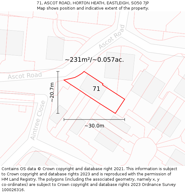 71, ASCOT ROAD, HORTON HEATH, EASTLEIGH, SO50 7JP: Plot and title map