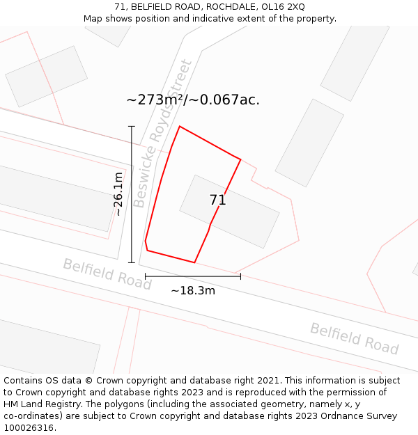 71, BELFIELD ROAD, ROCHDALE, OL16 2XQ: Plot and title map