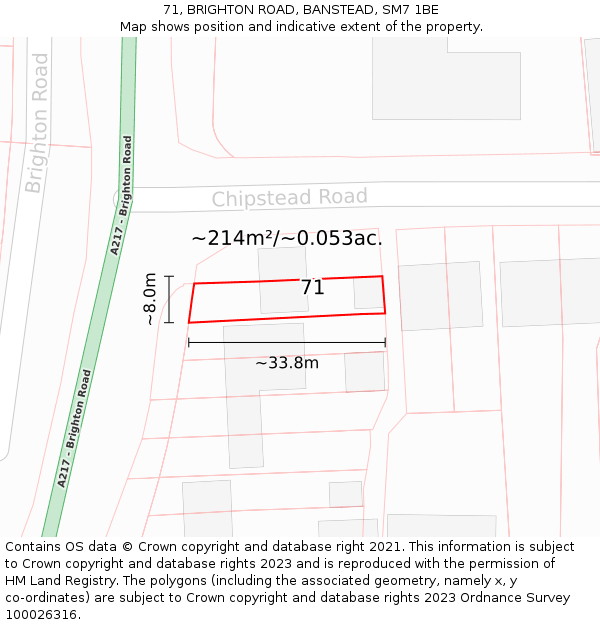71, BRIGHTON ROAD, BANSTEAD, SM7 1BE: Plot and title map