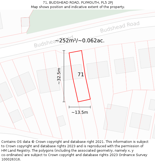 71, BUDSHEAD ROAD, PLYMOUTH, PL5 2PJ: Plot and title map