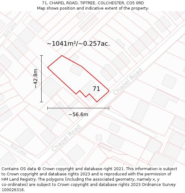 71, CHAPEL ROAD, TIPTREE, COLCHESTER, CO5 0RD: Plot and title map