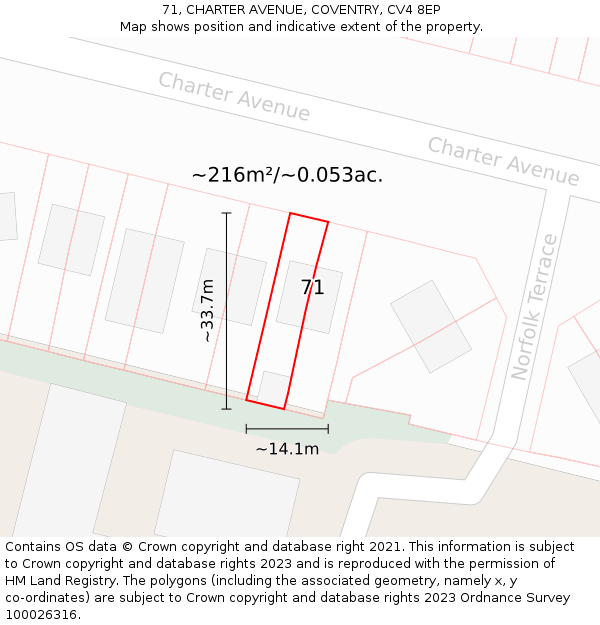 71, CHARTER AVENUE, COVENTRY, CV4 8EP: Plot and title map