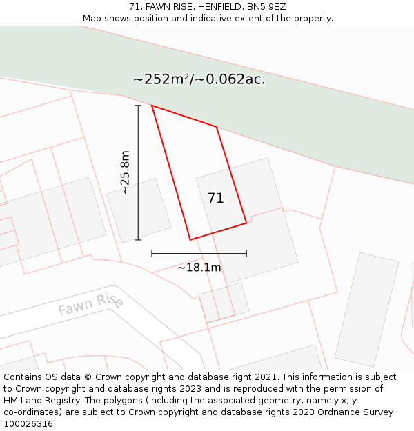 71, FAWN RISE, HENFIELD, BN5 9EZ: Plot and title map