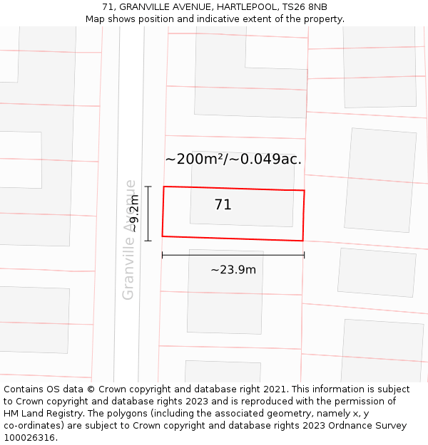 71, GRANVILLE AVENUE, HARTLEPOOL, TS26 8NB: Plot and title map