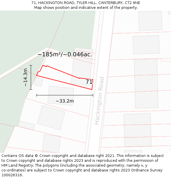 71, HACKINGTON ROAD, TYLER HILL, CANTERBURY, CT2 9NE: Plot and title map