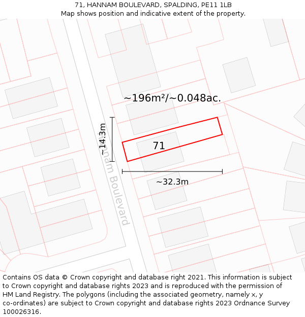 71, HANNAM BOULEVARD, SPALDING, PE11 1LB: Plot and title map