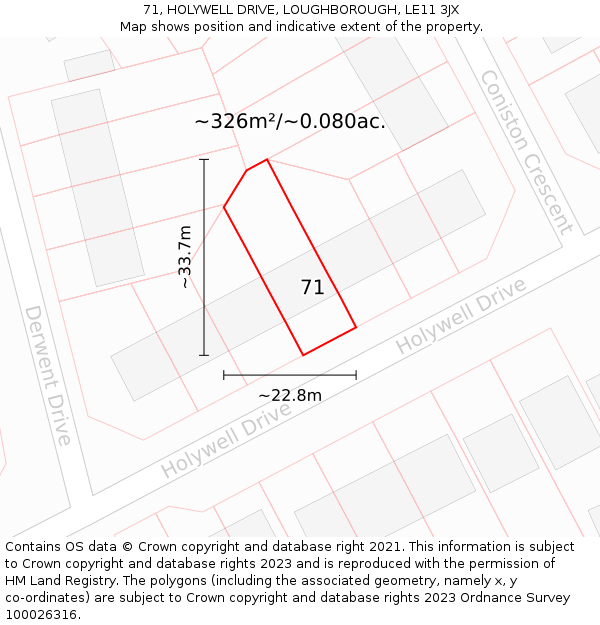 71, HOLYWELL DRIVE, LOUGHBOROUGH, LE11 3JX: Plot and title map