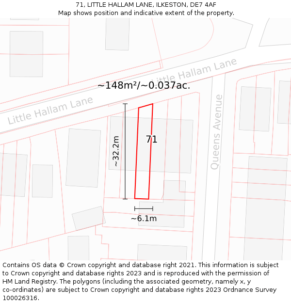 71, LITTLE HALLAM LANE, ILKESTON, DE7 4AF: Plot and title map