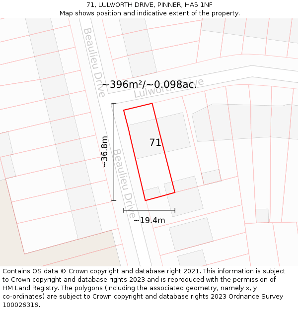 71, LULWORTH DRIVE, PINNER, HA5 1NF: Plot and title map