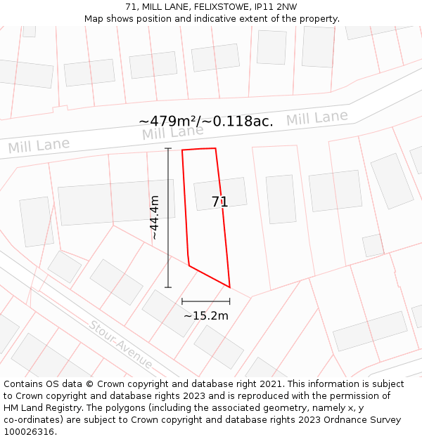 71, MILL LANE, FELIXSTOWE, IP11 2NW: Plot and title map