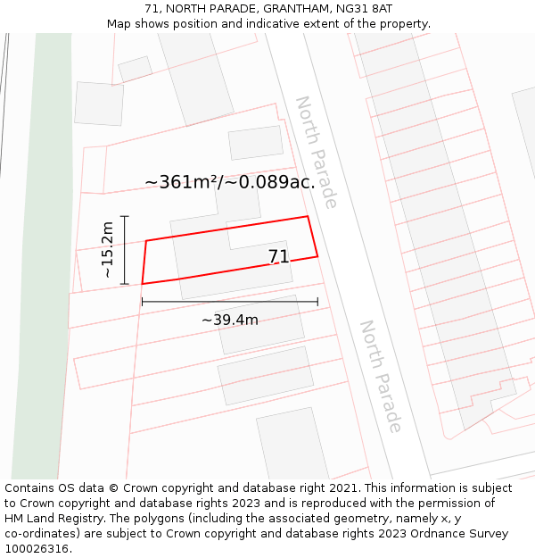 71, NORTH PARADE, GRANTHAM, NG31 8AT: Plot and title map