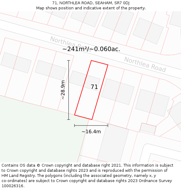 71, NORTHLEA ROAD, SEAHAM, SR7 0DJ: Plot and title map