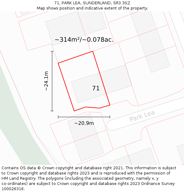 71, PARK LEA, SUNDERLAND, SR3 3SZ: Plot and title map