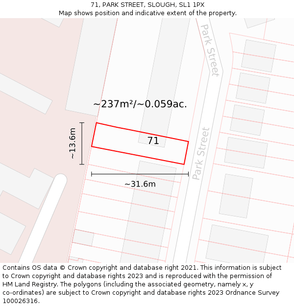 71, PARK STREET, SLOUGH, SL1 1PX: Plot and title map