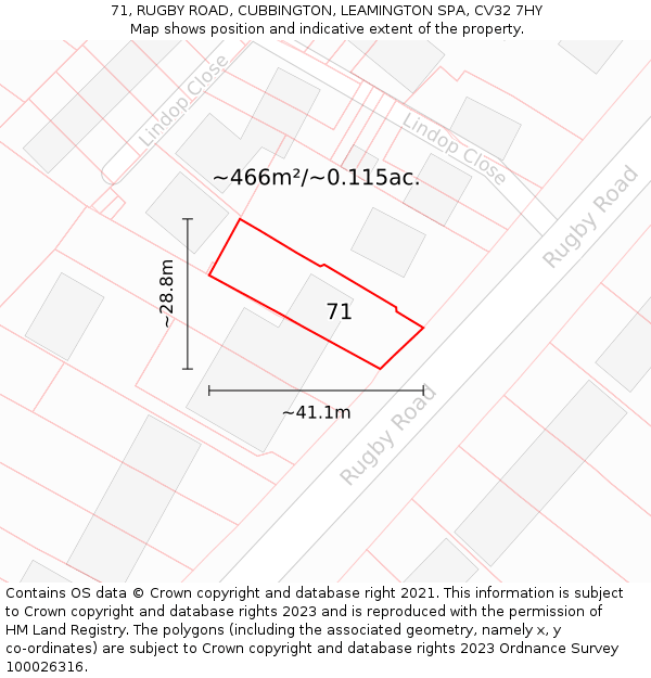 71, RUGBY ROAD, CUBBINGTON, LEAMINGTON SPA, CV32 7HY: Plot and title map