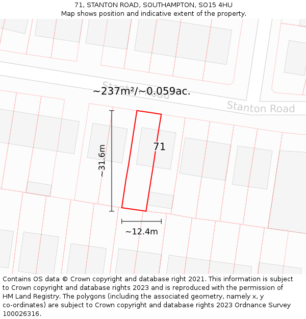 71, STANTON ROAD, SOUTHAMPTON, SO15 4HU: Plot and title map