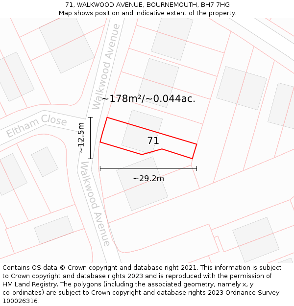 71, WALKWOOD AVENUE, BOURNEMOUTH, BH7 7HG: Plot and title map